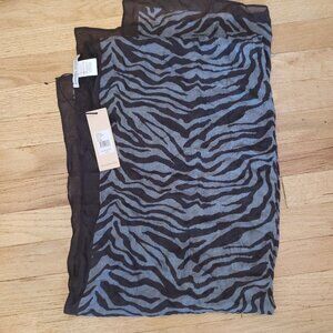 Rebecca Minkoff Sheer Scarf 24 X 72  Tiger Print Viscose Black Gray